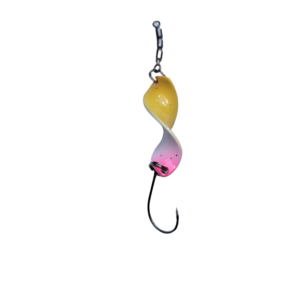 pro-bite Twist’n Catch - Forellenblinker | Twister-Spoon in 2,8 gr. | Forellenköder Plus Wirbel und Haken | Blinker Spoon Forelle (Pink/Weiß/Beige)