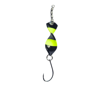 Twist’n Catch - Forellenblinker | Twister-Spoon in 4 gr. | Forellenköder Plus Wirbel und Haken | Blinker Spoon Forelle | Farbe: Schwarz/Gelb Rotor