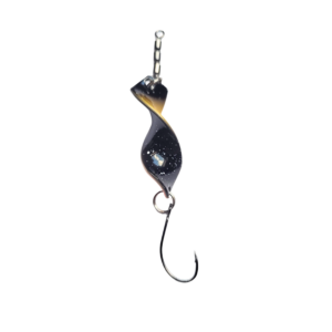 Twist’n Catch - Forellenblinker | Twister-Spoon in 4 gr. | Forellenköder Plus Wirbel und Haken | Blinker Spoon Forelle | Farbe: Schwarz-Glitter/Beige/Orange-Dot