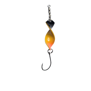 pro-bite Twist’n Catch - Forellenblinker | Twister-Spoon in 2,8 gr. | Forellenköder Plus Wirbel und Haken | Blinker Spoon Forelle (Schwarz- Glitter/Beige/Orange- Dot)