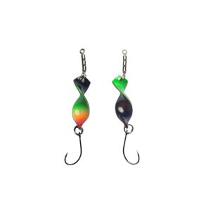 Twist’n Catch - Forellenblinker | Twister-Spoon in 4 gr. | Forellenköder Plus Wirbel und Haken | Blinker Spoon Forelle | Farbe: Schwarz- Glitter/Grün/Orange- Dot/Rot- Dot