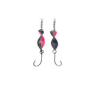 Twist’n Catch - Forellenblinker | Twister-Spoon in 4 gr. | Forellenköder Plus Wirbel und Haken | Blinker Spoon Forelle | Farbe: Schwarz- Glitter/Pink