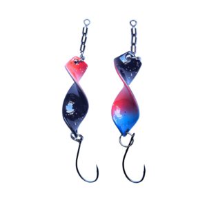 Twist’n Catch - Forellenblinker | Twister-Spoon in 4 gr. | Forellenköder Plus Wirbel und Haken | Blinker Spoon Forelle | Farbe: Schwarz-Glitter/Rot/Blau-Dot