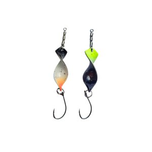 Twist’n Catch - Forellenblinker | Twister-Spoon in 4 gr. | Forellenköder Plus Wirbel und Haken | Blinker Spoon Forelle | Farbe: Schwarz-Glitter/Weiß/Gelb-Dot/Orange-Dot