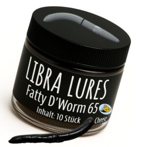 pro-bite Libra Lures Fatty D`Worm 75mm | Forellenköder Supersoft | Inhalt: 8 Stück | Aroma: Käse (040 / Black)