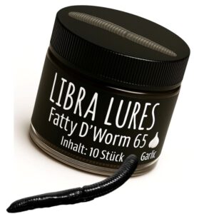 Libra Lures Fatty D`Worm 65mm | Forellenköder Supersoft | Inhalt: 10 Stück | Aroma: Knoblauch | Farbe: 040 / Black