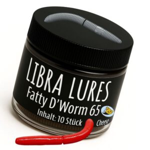 pro-bite Libra Lures Fatty D`Worm 75mm | Forellenköder Supersoft | Inhalt: 8 Stück | Aroma: Käse (021 / Red)