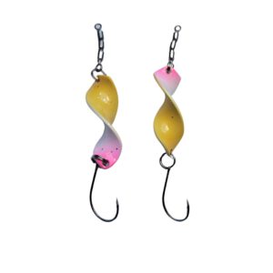 Twist’n Catch - Forellenblinker | Twister-Spoon in 4 gr. | Forellenköder Plus Wirbel und Haken | Blinker Spoon Forelle | Farbe: Pink/Weiss/Beige